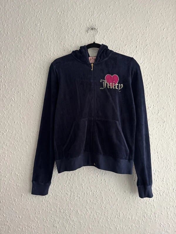 Juicy Couture Women’s Juicy Navy Velour Y2K Zip Up Hoodie
