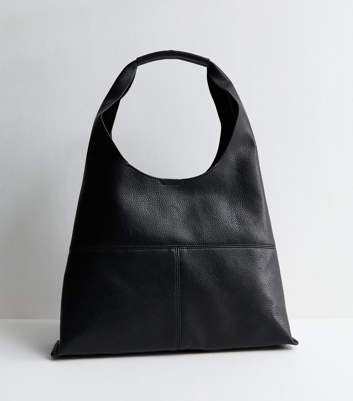 New Look Black Faux Leather Panelled Hobo Shoulder Bag New Look