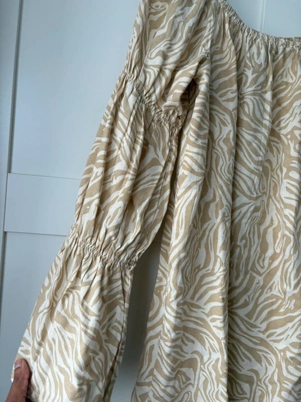 Bershka Cream Zebra Print Mini Dress with Ruched Sleeves