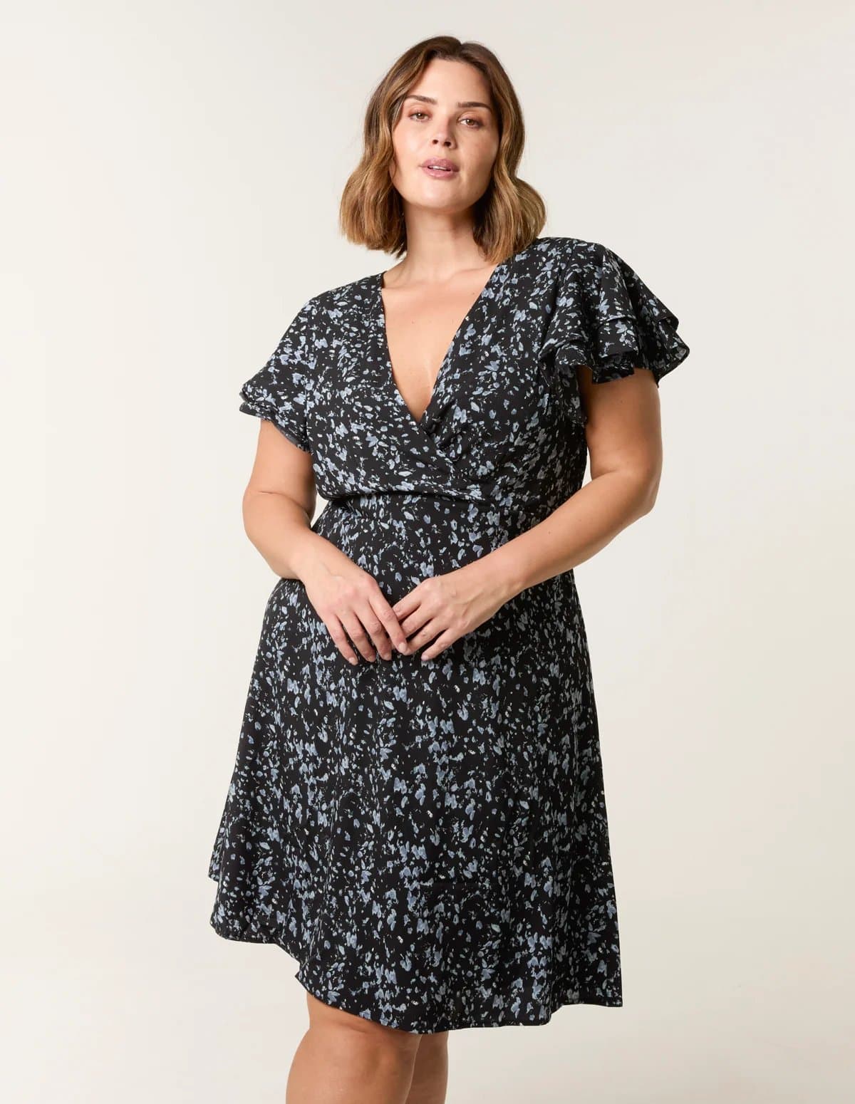 Blue Vanilla Curve Frill Sleeve Mini Dress