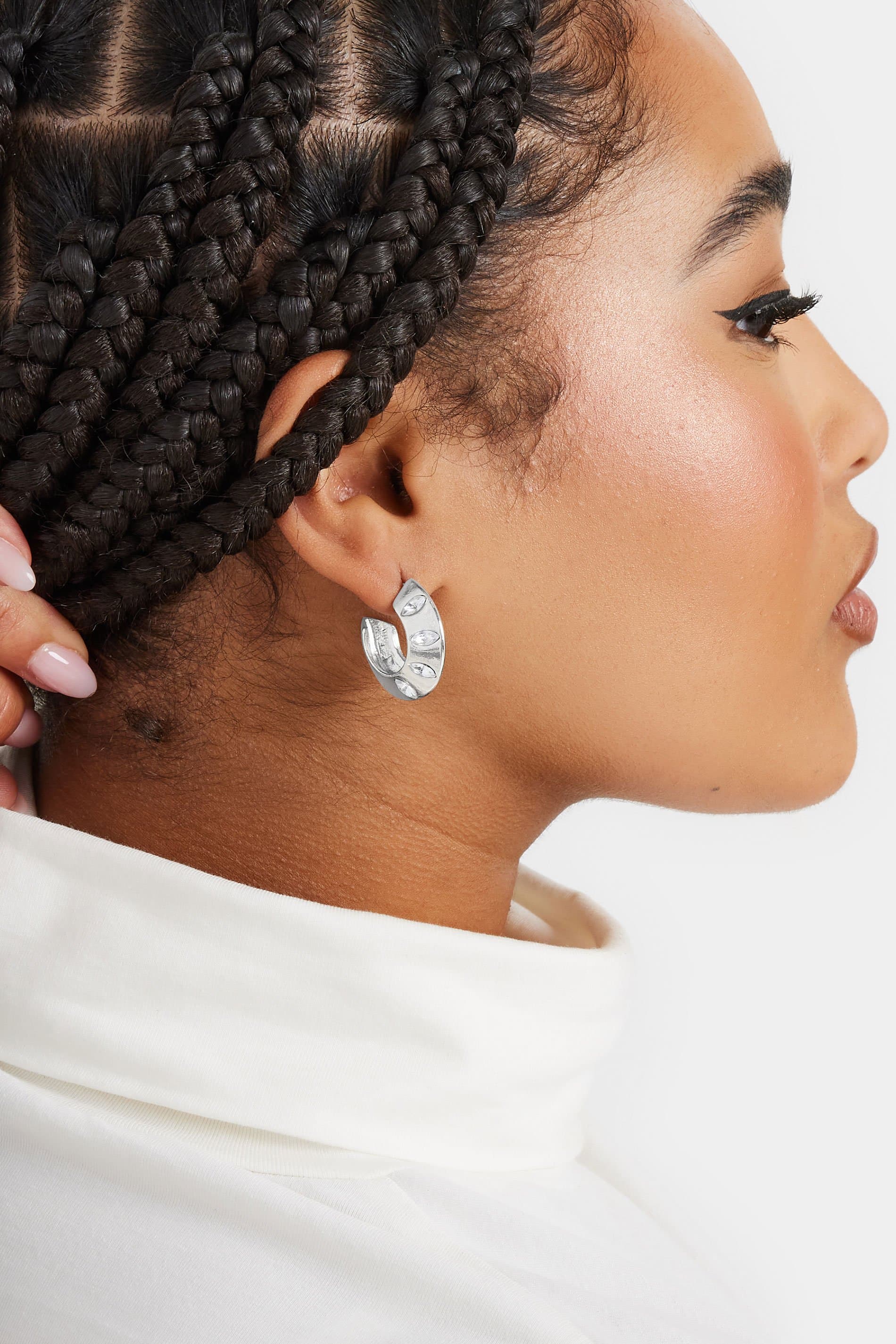 Yours Silver Tone Diamante Detail Hoop Earrings