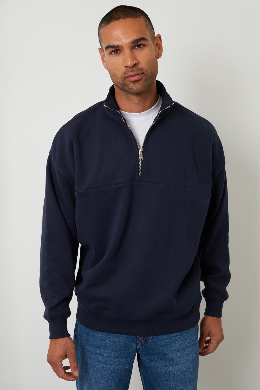 Threadbare Threadbare Men's Half Zip Sweatshirt in Navy - 2