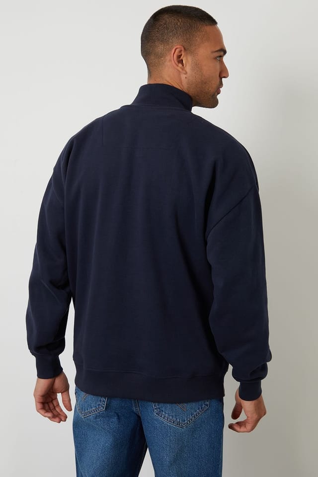 Threadbare Threadbare Men's Half Zip Sweatshirt in Navy - 2