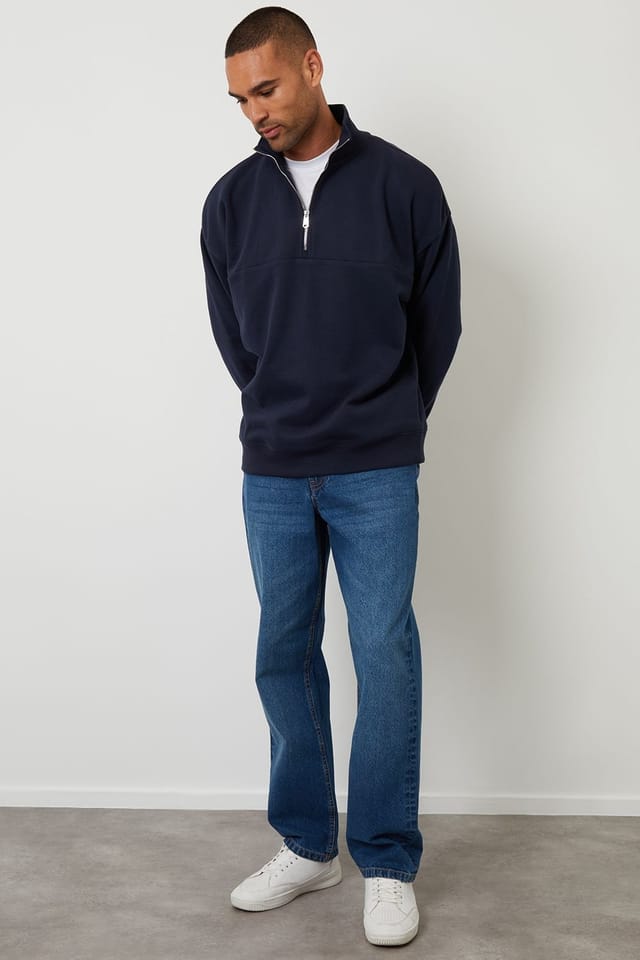 Threadbare Threadbare Men's Half Zip Sweatshirt in Navy - 3