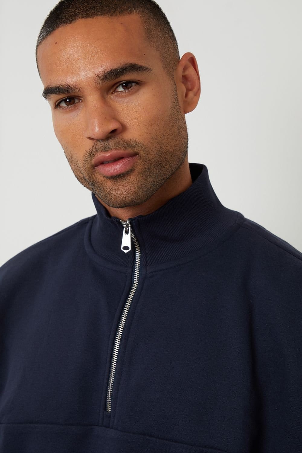 Threadbare Threadbare Men's Half Zip Sweatshirt in Navy - 4