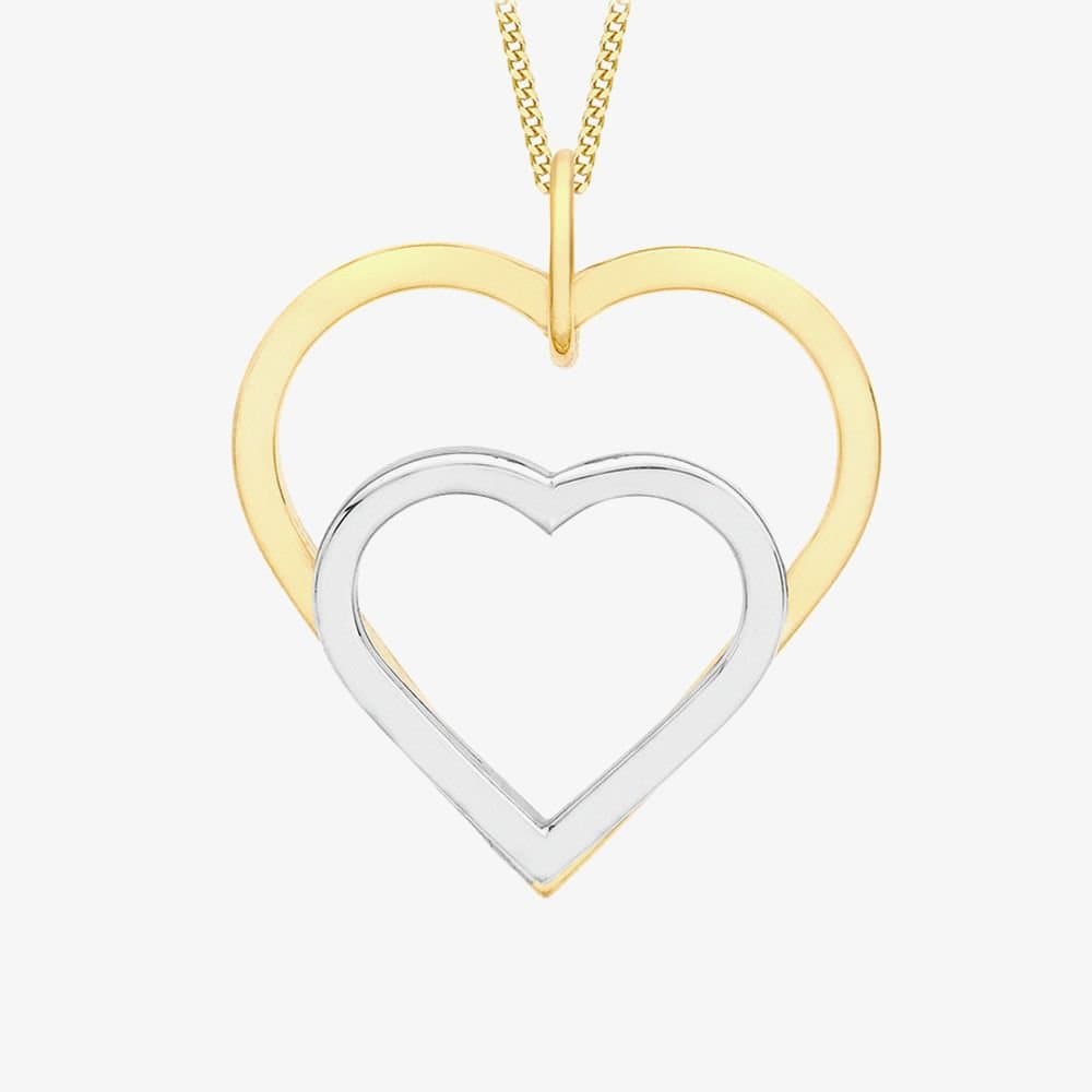 T.H.Baker T.H.Baker Women's 9ct Two Colour Double Heart Pendant 2.68.0579 in Gold