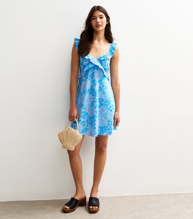 New Look Women's Blue Floral Print Ruffle Front Mini Dress New Look - 2