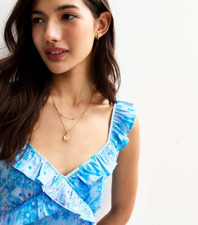 New Look Women's Blue Floral Print Ruffle Front Mini Dress New Look - 3