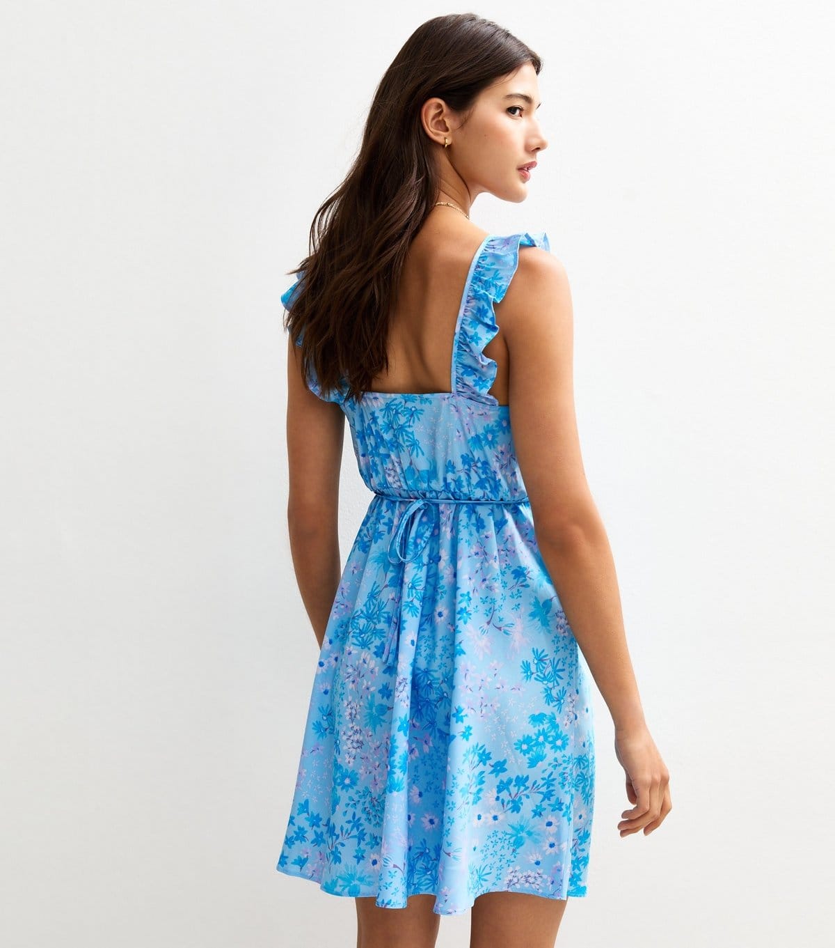 New Look Women's Blue Floral Print Ruffle Front Mini Dress New Look - 4