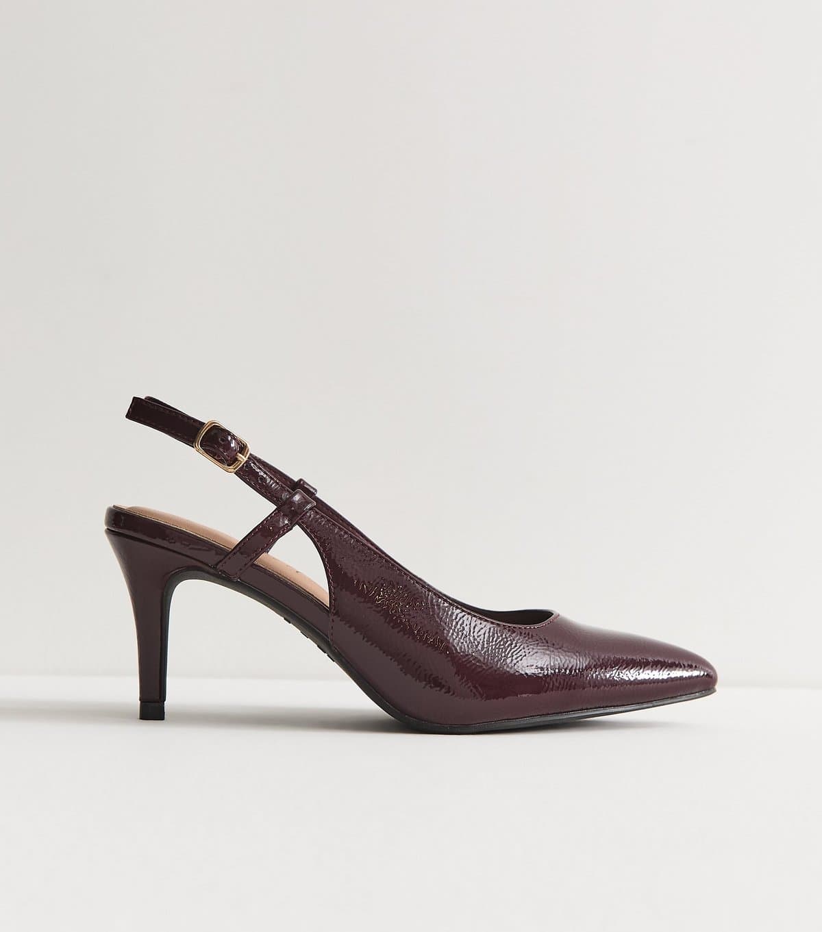 New Look Women's Wide Fit Dark Burgundy Patent Faux Leather Slingback Pumps Vegan New Look