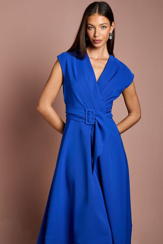 Coast Coast Women's Belted Crepe Dress in Cobalt - 3