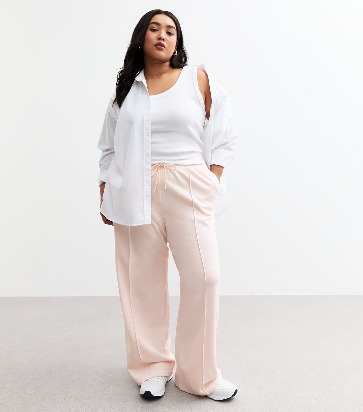 New Look Women's Plus Size Pink Pintucked Wide Leg Joggers Curves New Look