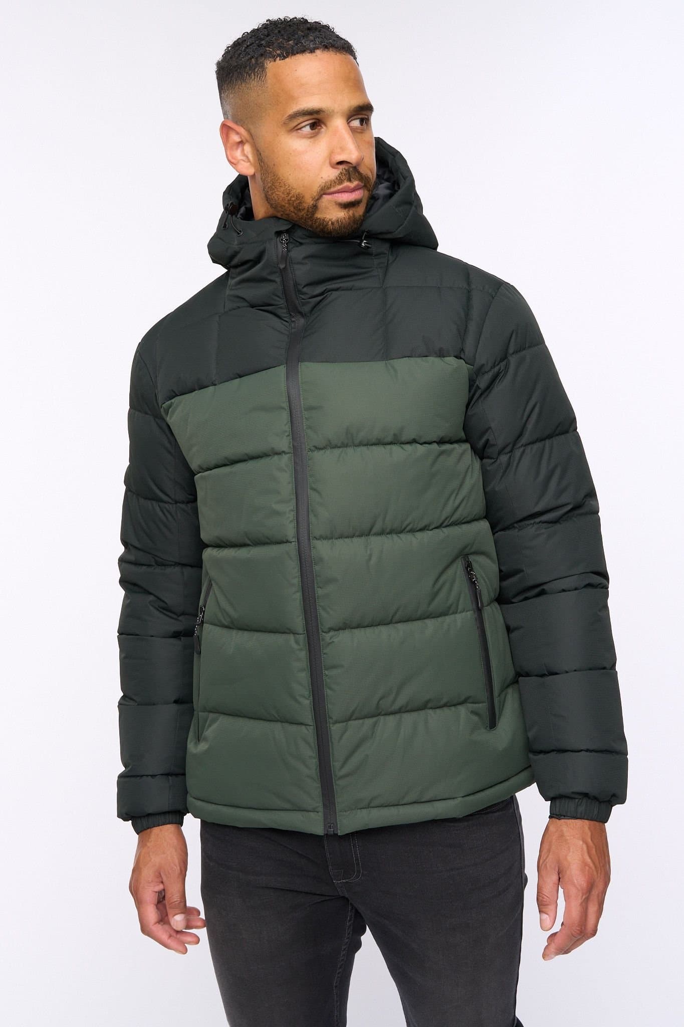 Bewley&Ritch Bewley&Ritch Men's Archdale Quilted Puffer Jacket with Fixed Hood in Dark Olive