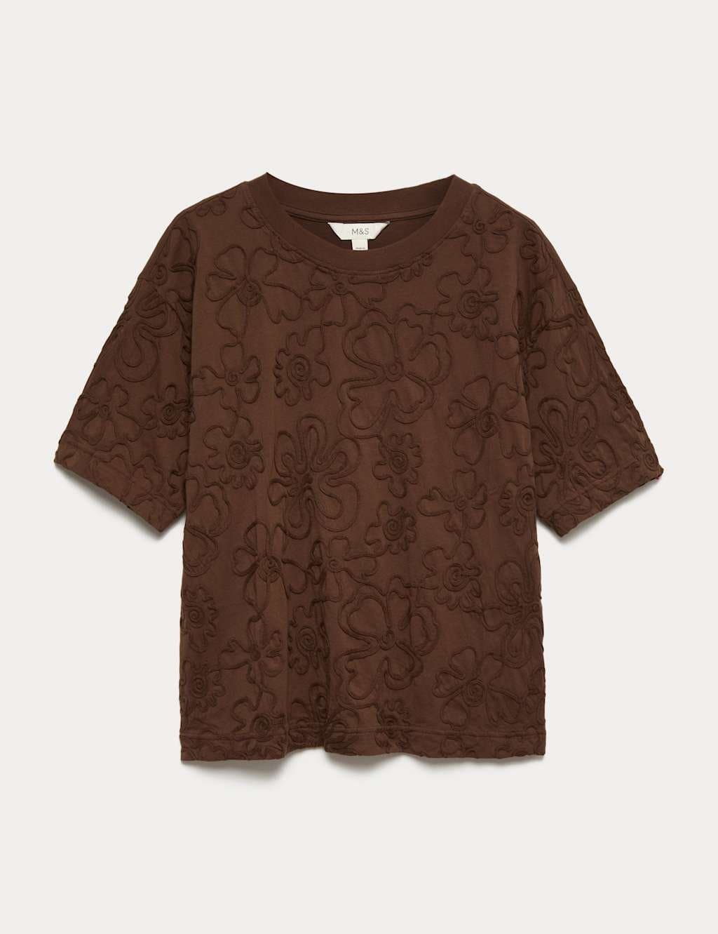Marks & Spencer M&S Pure Cotton Appliqué T-Shirt Chocolate