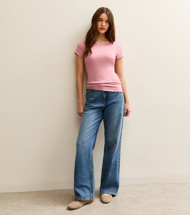 New Look Women's Mid Pink Short Sleeve Frilly Trimmed Top New Look - 3