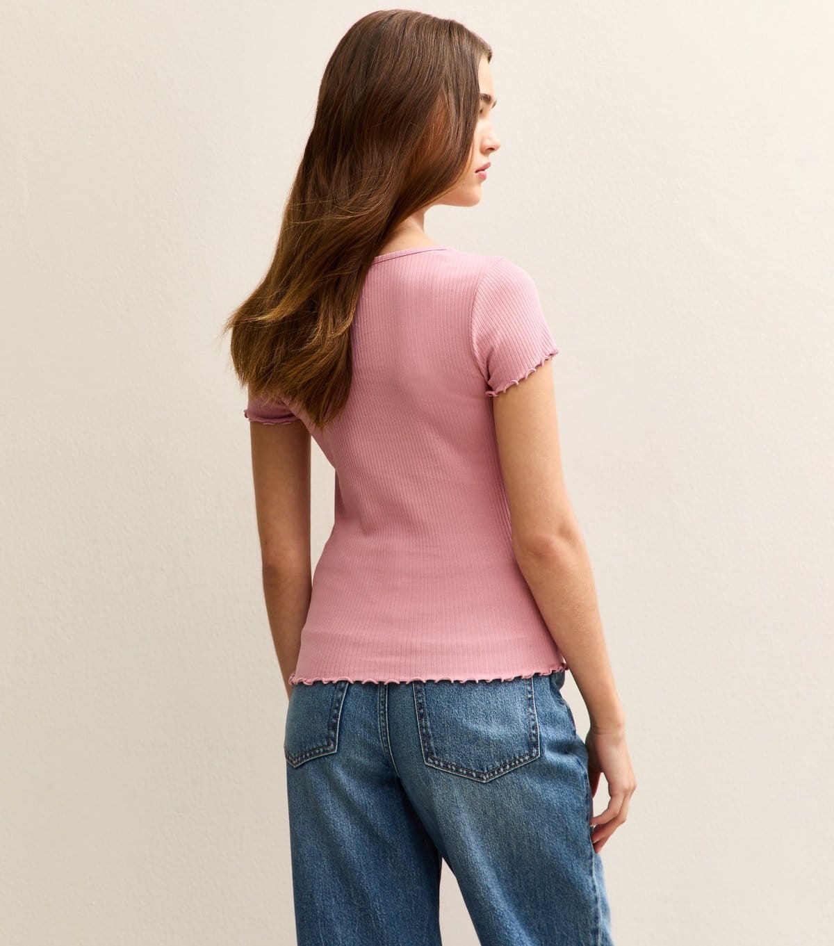 New Look Women's Mid Pink Short Sleeve Frilly Trimmed Top New Look - 4