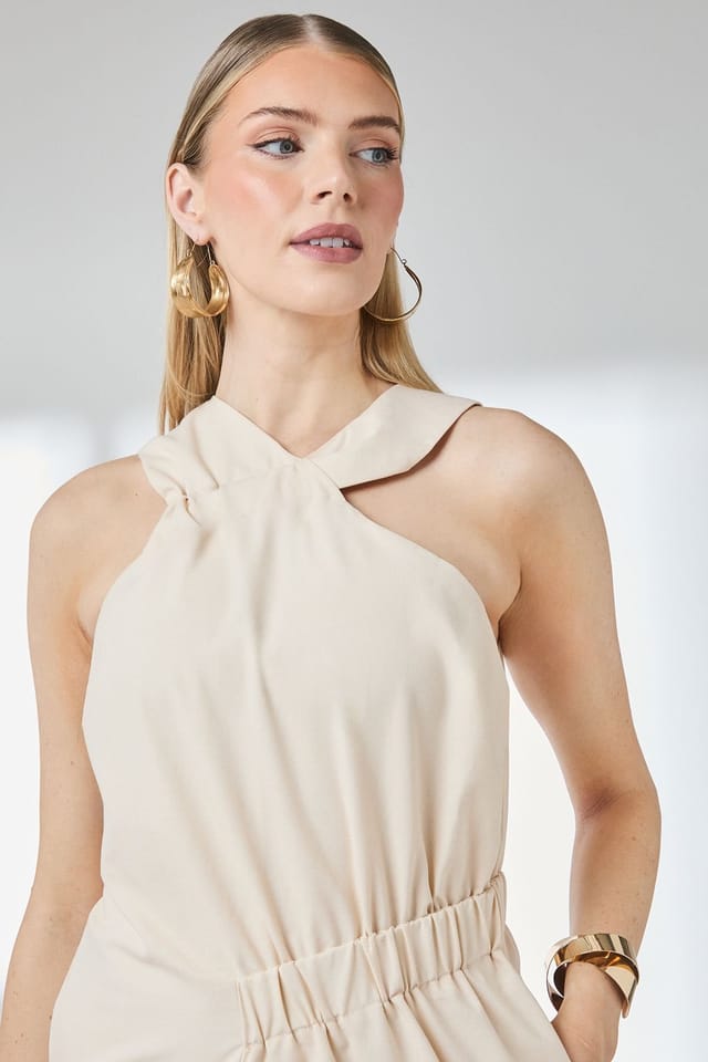 Principles Principles Women's Sand Linen Asymmetric Hem Halter Midaxi Dress - 3