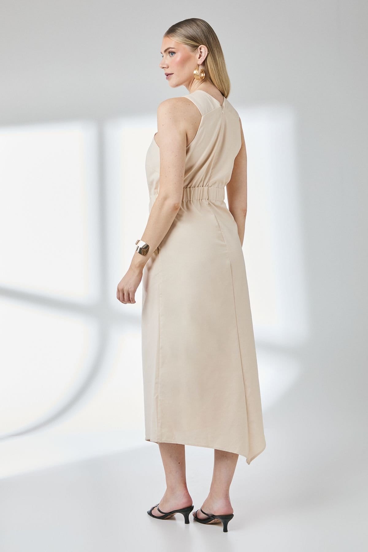 Principles Principles Women's Sand Linen Asymmetric Hem Halter Midaxi Dress - 4