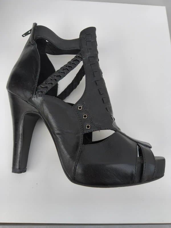 ASOS Size 7 black leather gladiator high heel sandals with plait detail. ASOS