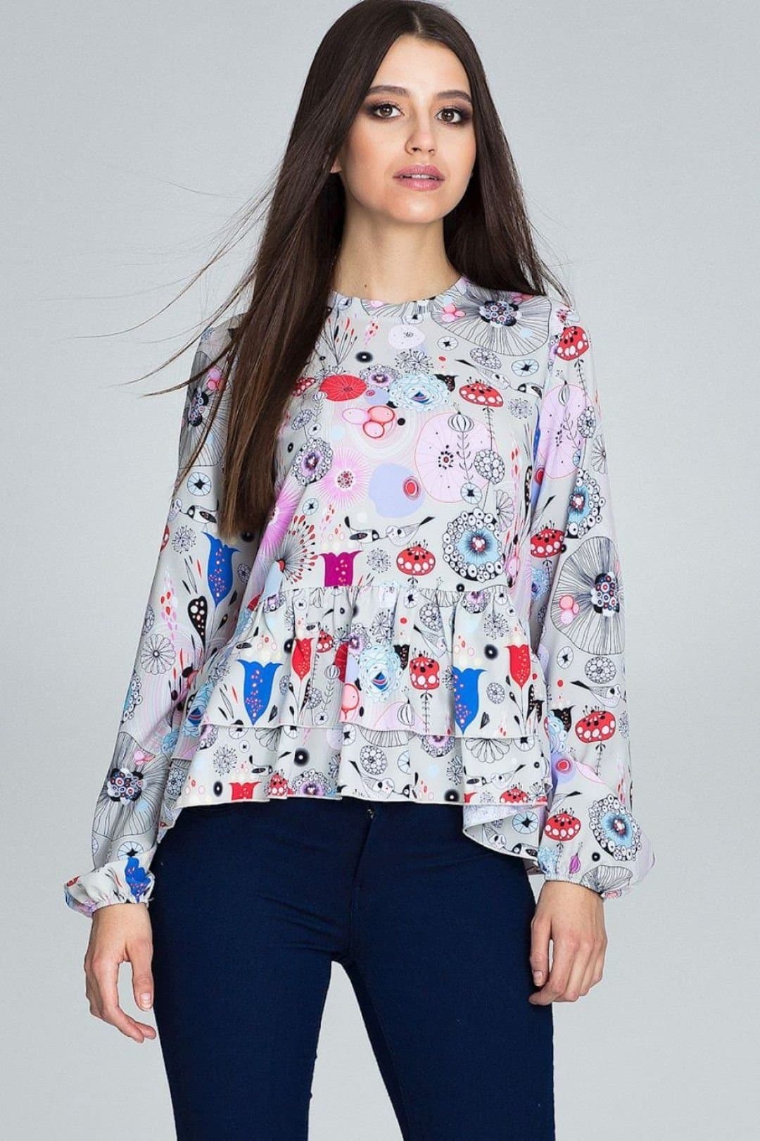 Love Lace Love Lace Women's Floral Loose Fit Blouse with Stand Collar