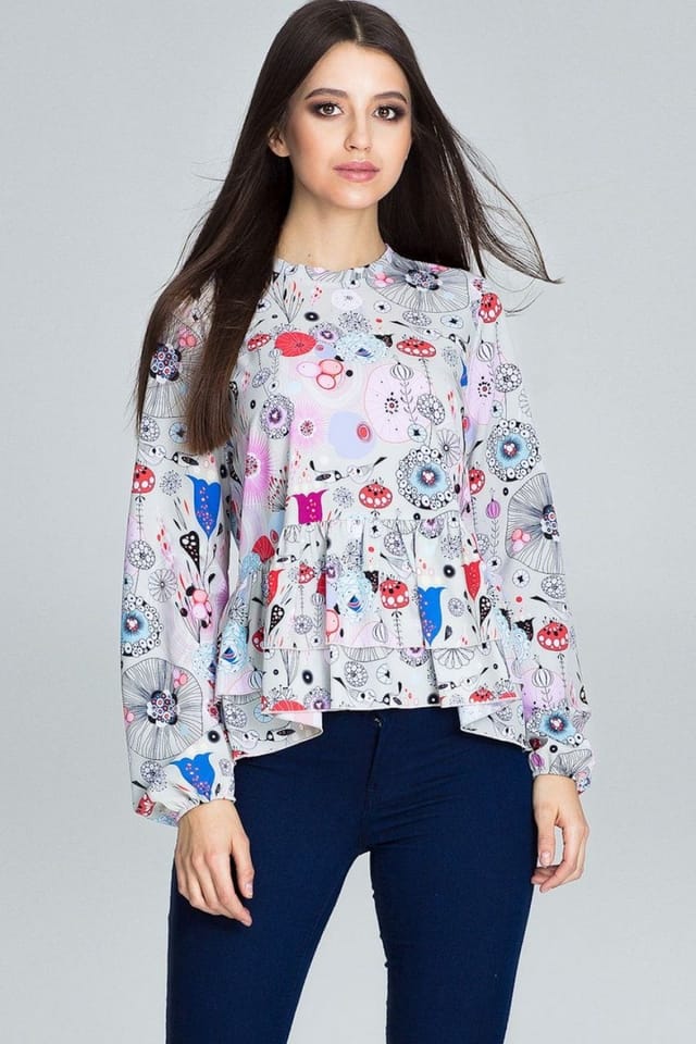 Love Lace Love Lace Women's Floral Loose Fit Blouse with Stand Collar - 2