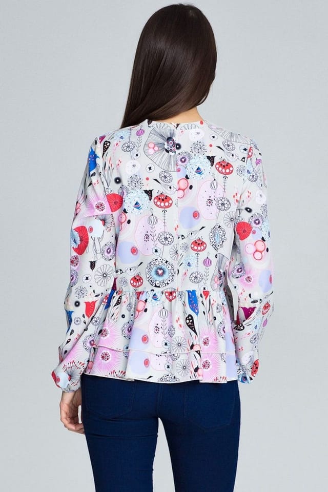 Love Lace Love Lace Women's Floral Loose Fit Blouse with Stand Collar - 3