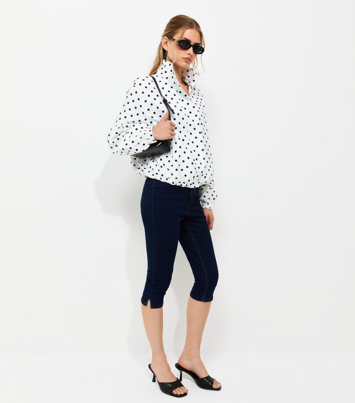 New Look Women's White Polka Dot Bubble Hem Zip Lightweight Jacket New Look