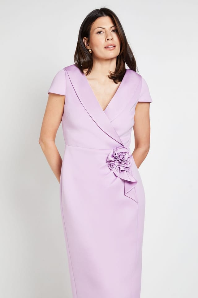 Wallis Wallis Women's Occasion Scuba Corsage Midi Dress in Mauve - 2