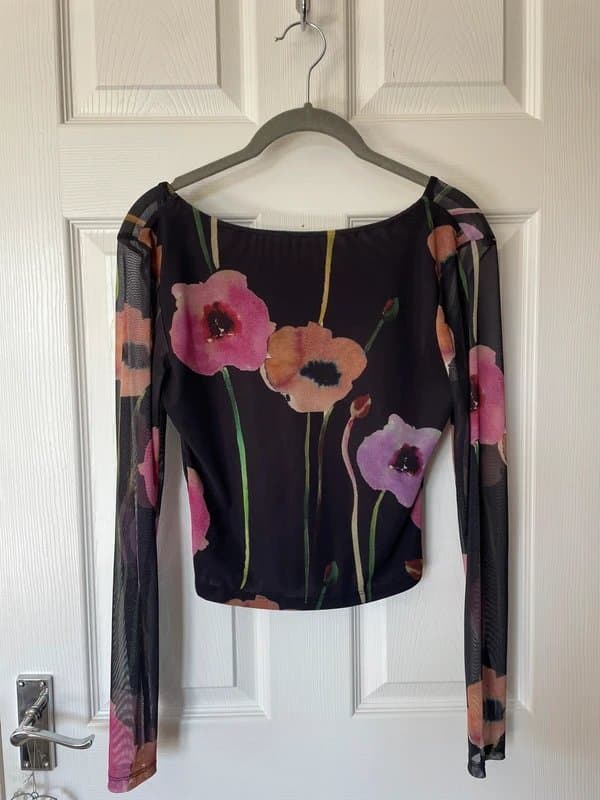 ASOS ASOS long sleeve floral-print mesh top