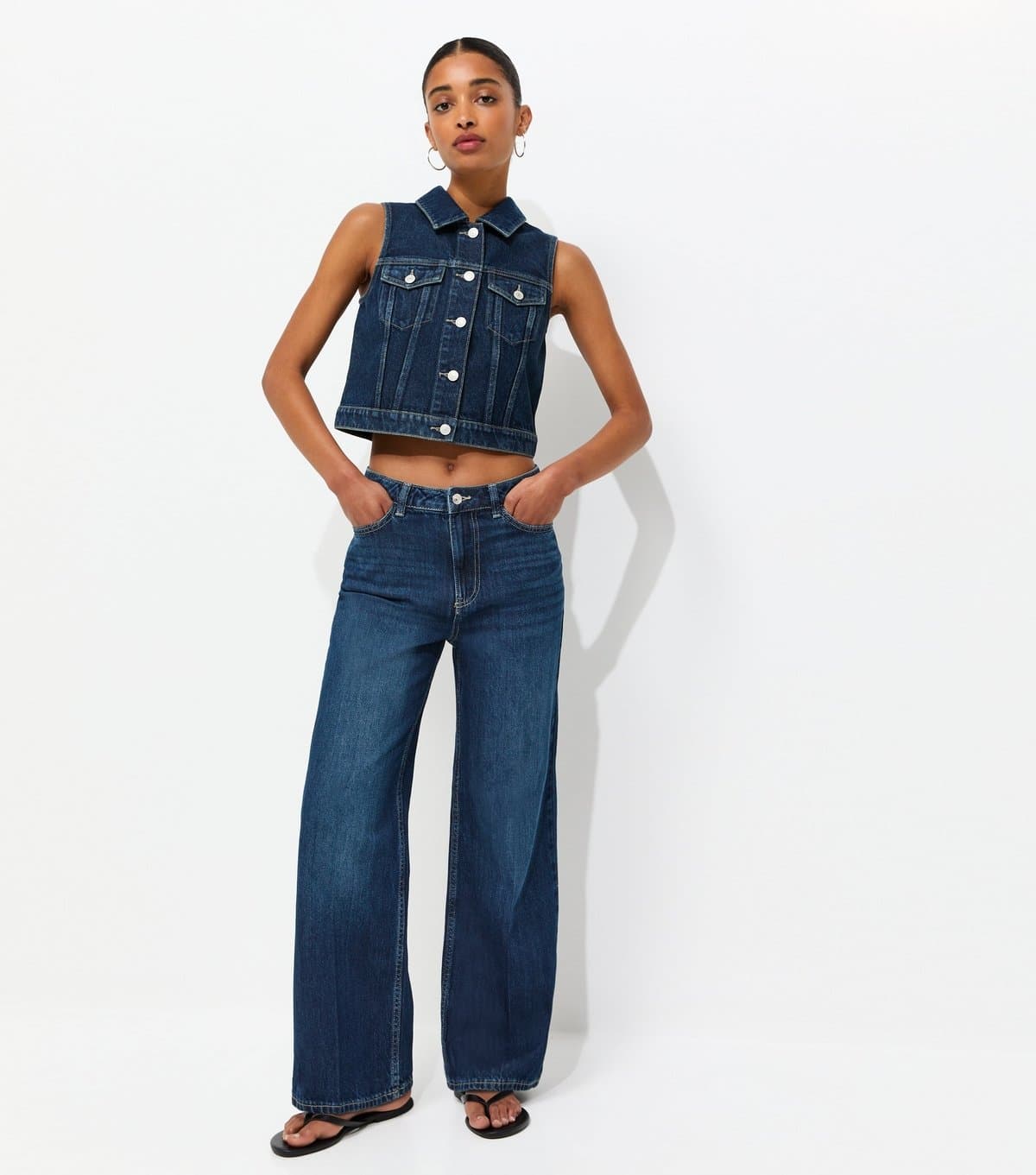 New Look Women's Blue Centre Crease Wide Leg Jeans New Look