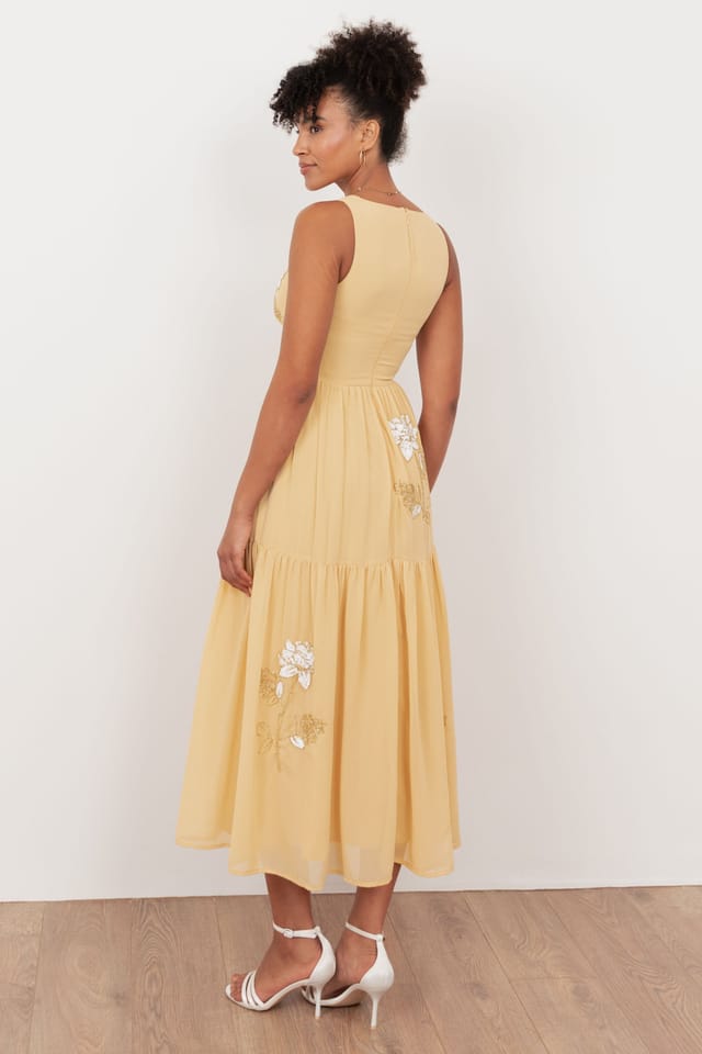 Maya Deluxe Maya Deluxe Women's Floral Embellished V Neck Midaxi Dress in Yellow - 2