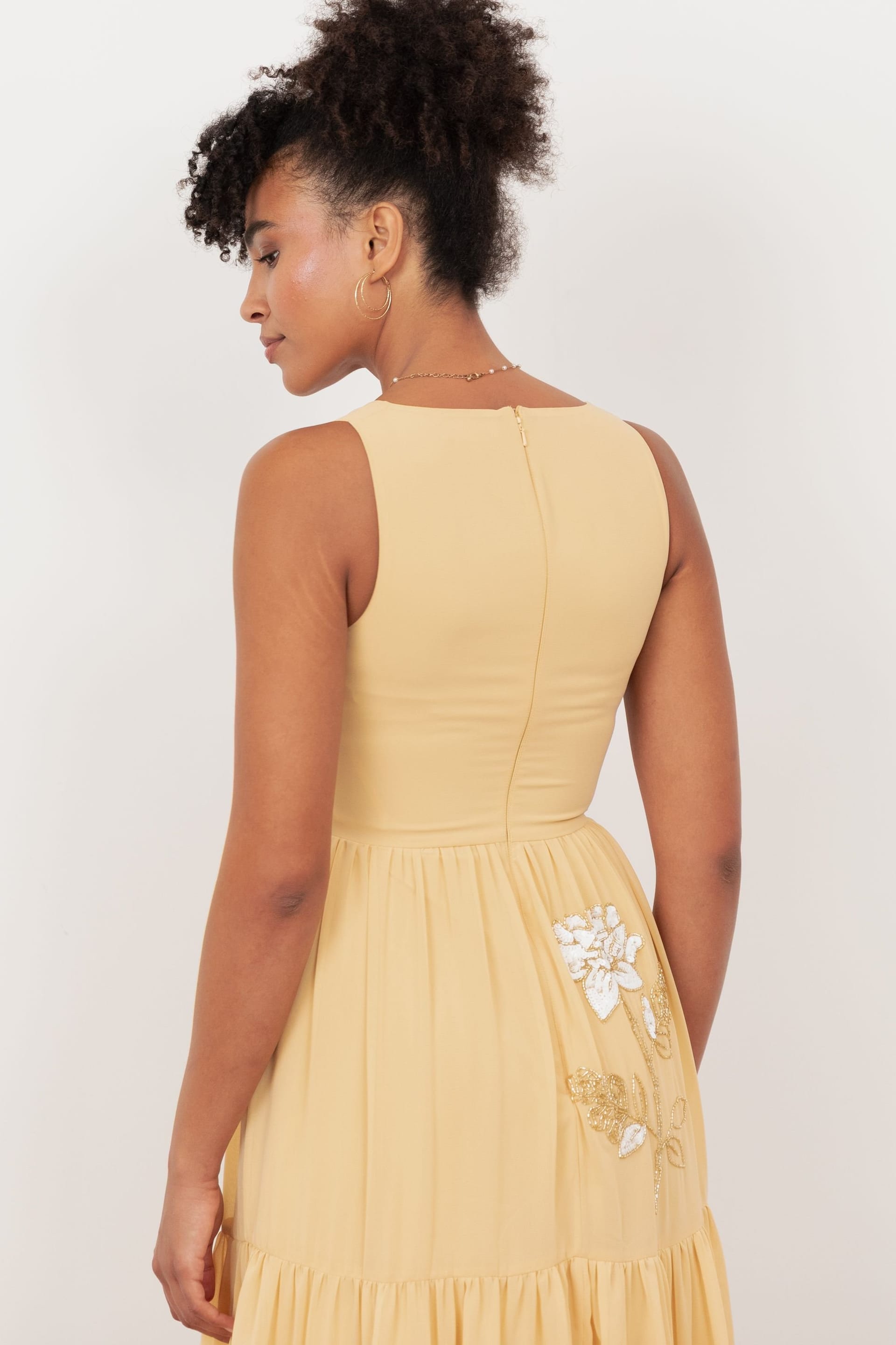 Maya Deluxe Maya Deluxe Women's Floral Embellished V Neck Midaxi Dress in Yellow - 4