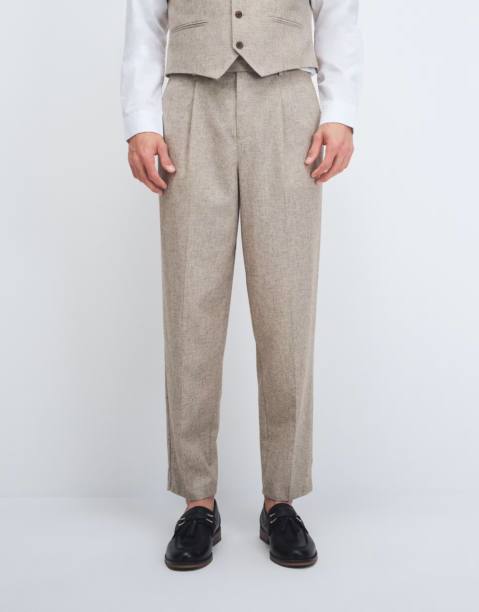 ASOS ASOS DESIGN relaxed suit trousers in stone linen blend