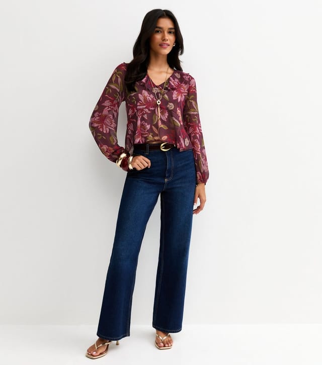 New Look Women's Dark Pink Floral Chiffon Tea Blouse New Look - 3