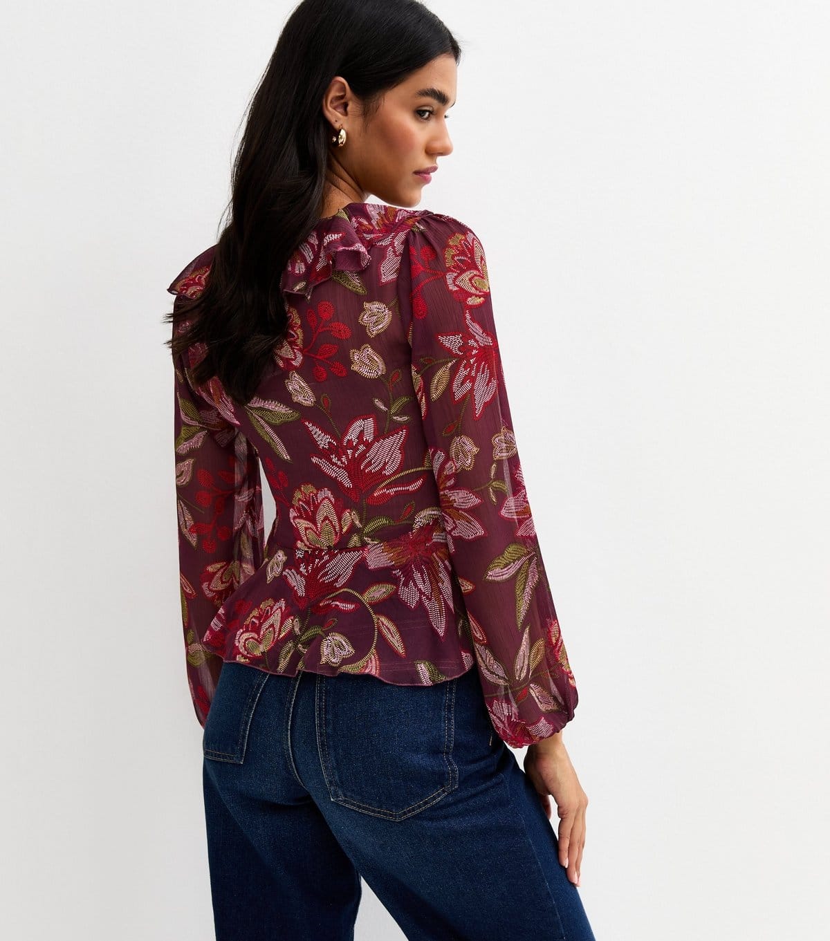 New Look Women's Dark Pink Floral Chiffon Tea Blouse New Look - 4