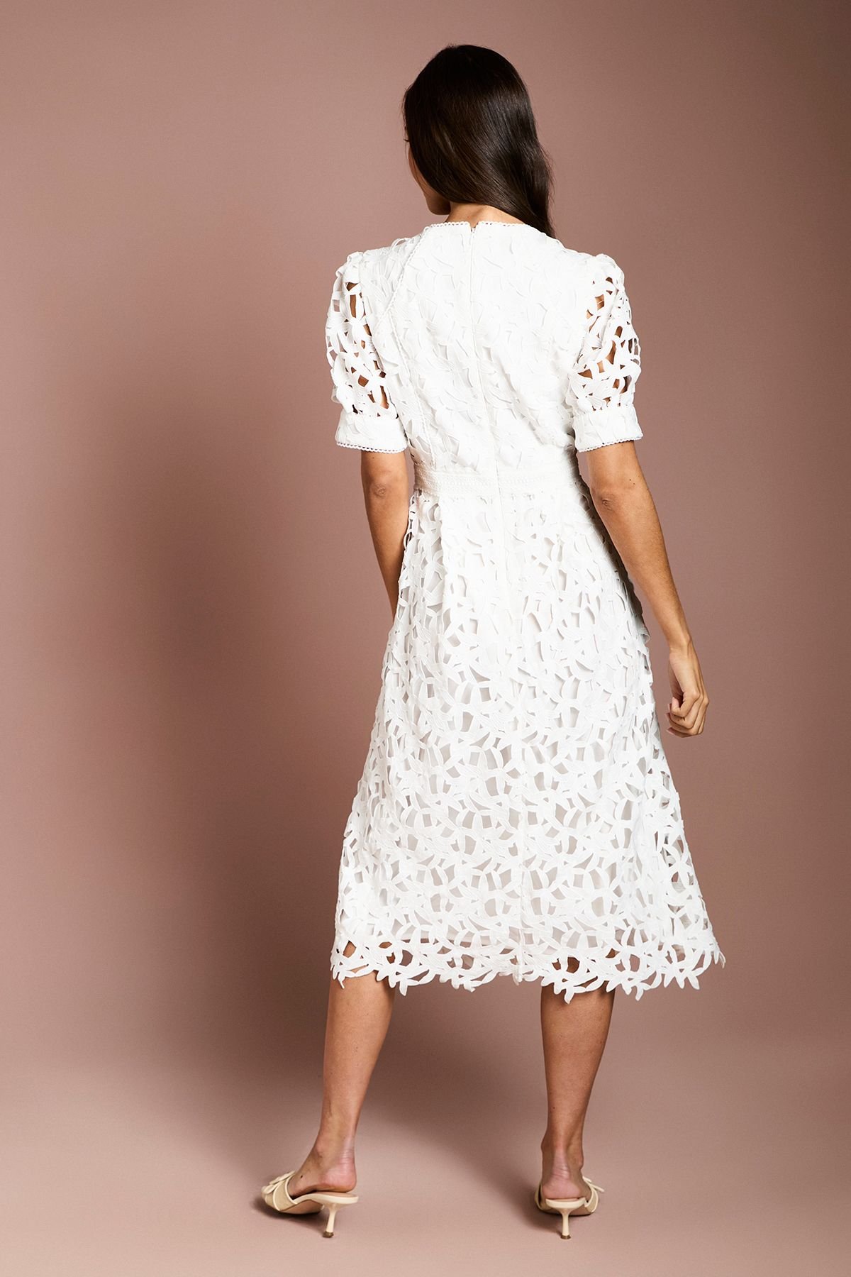 Coast Coast Women's Short Sleeve Lace Midi Dress in Ivory - 3
