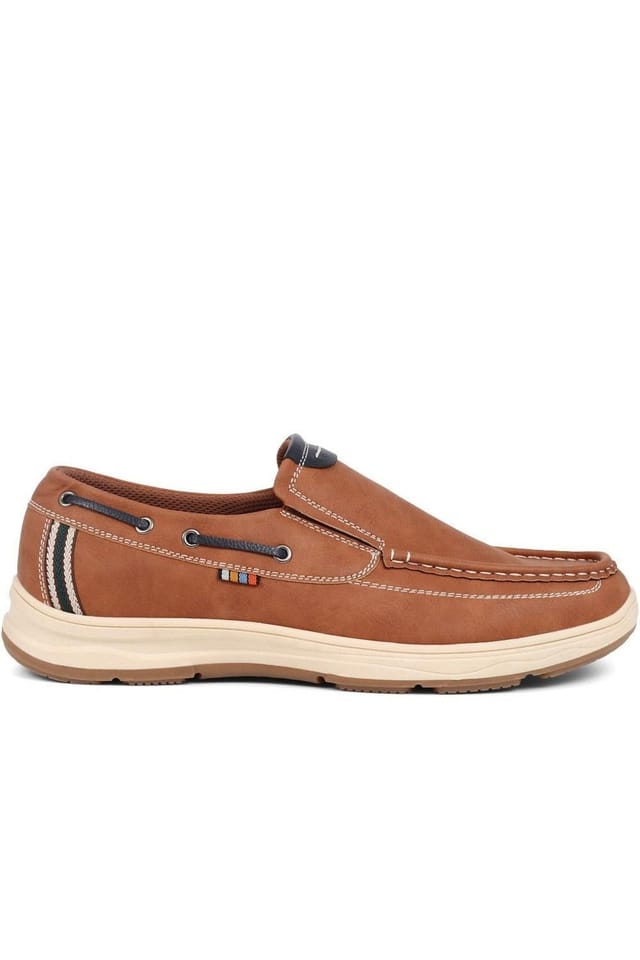 Pavers Pavers Men's Wide Fit Slip On Boat Shoes in Tan - 2