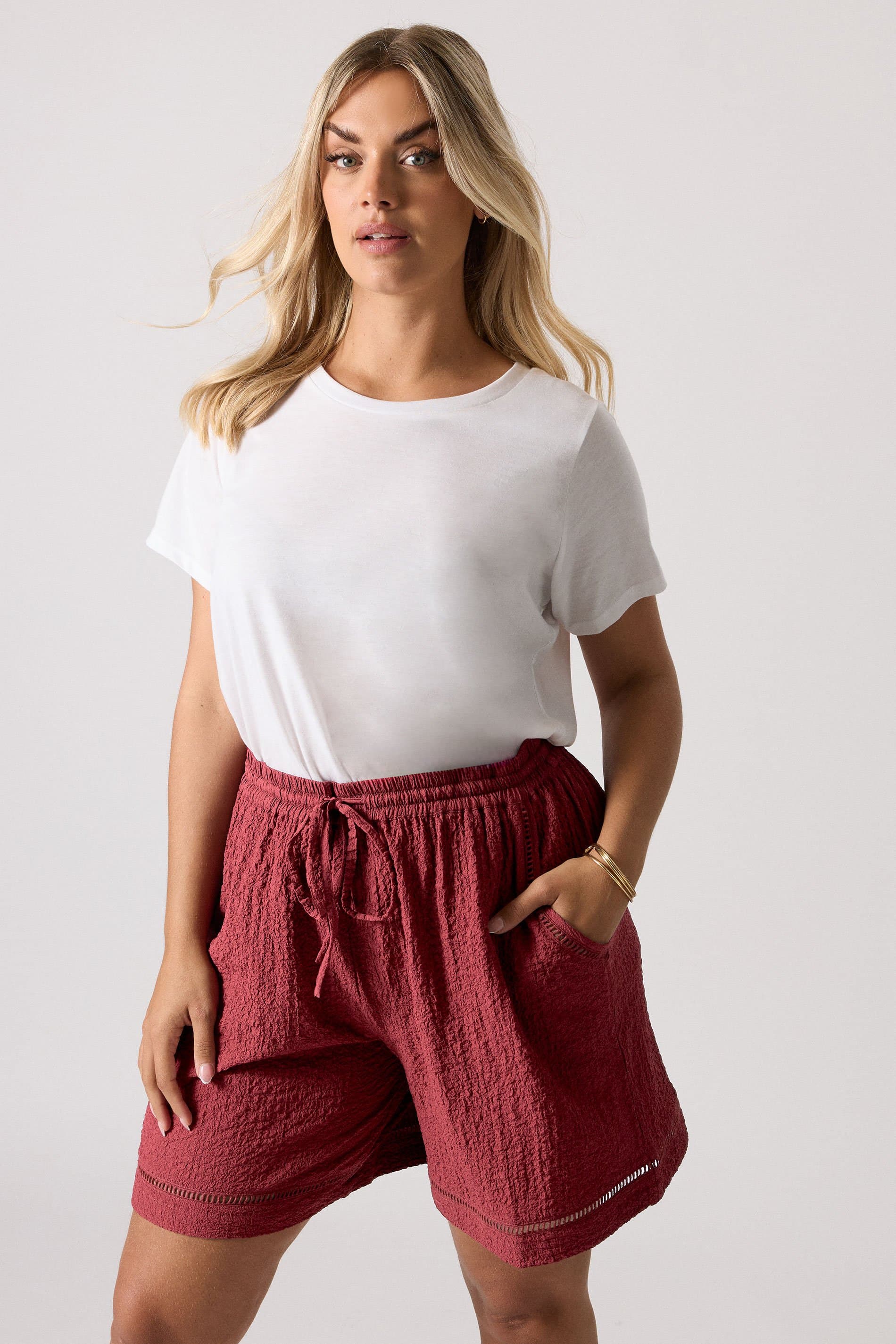 Yours Plus Size Dark Red Crochet Trim Shorts