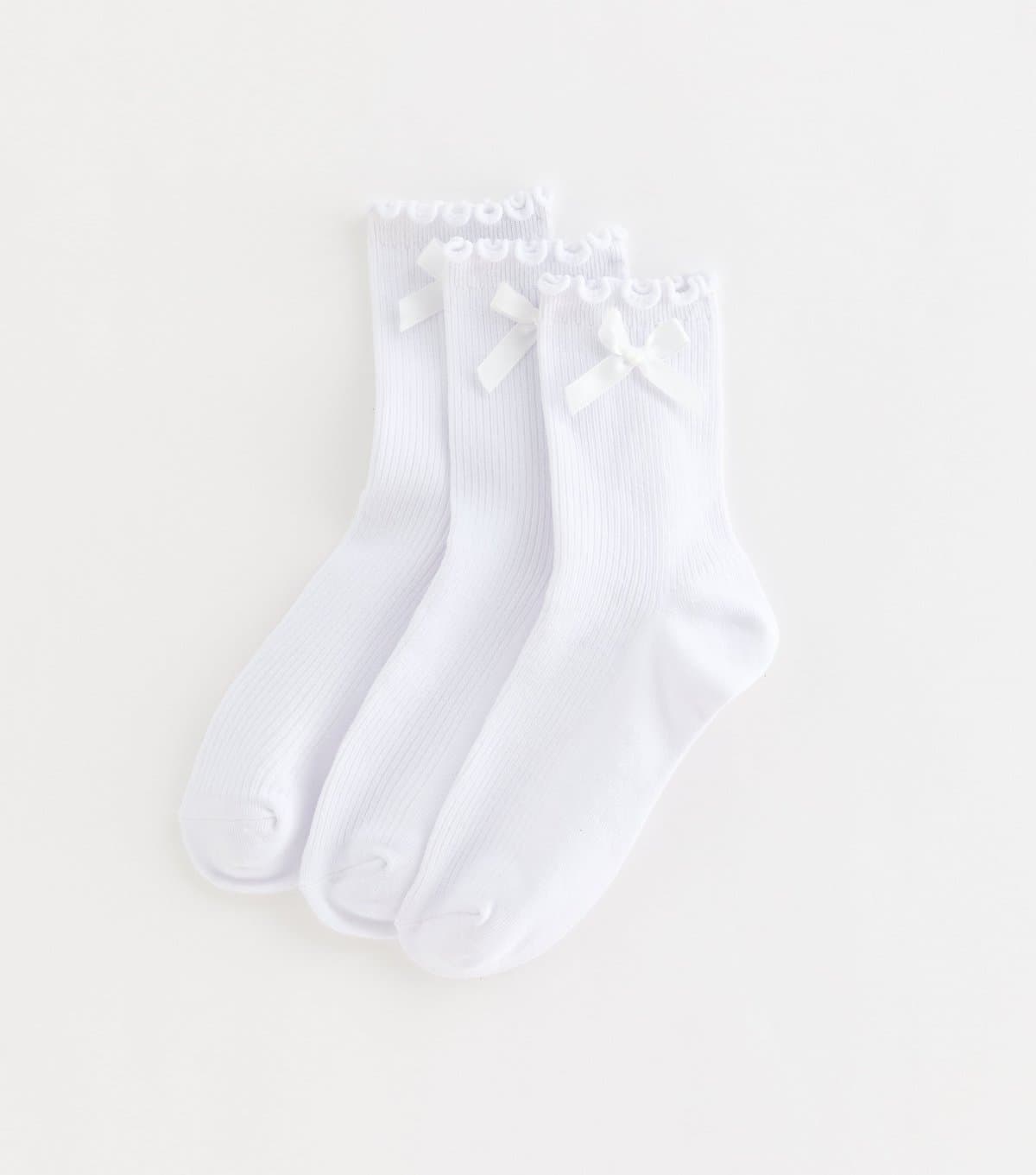 New Look New Look Girls' Pack of 3 White Cotton Rich Ribbed Socks