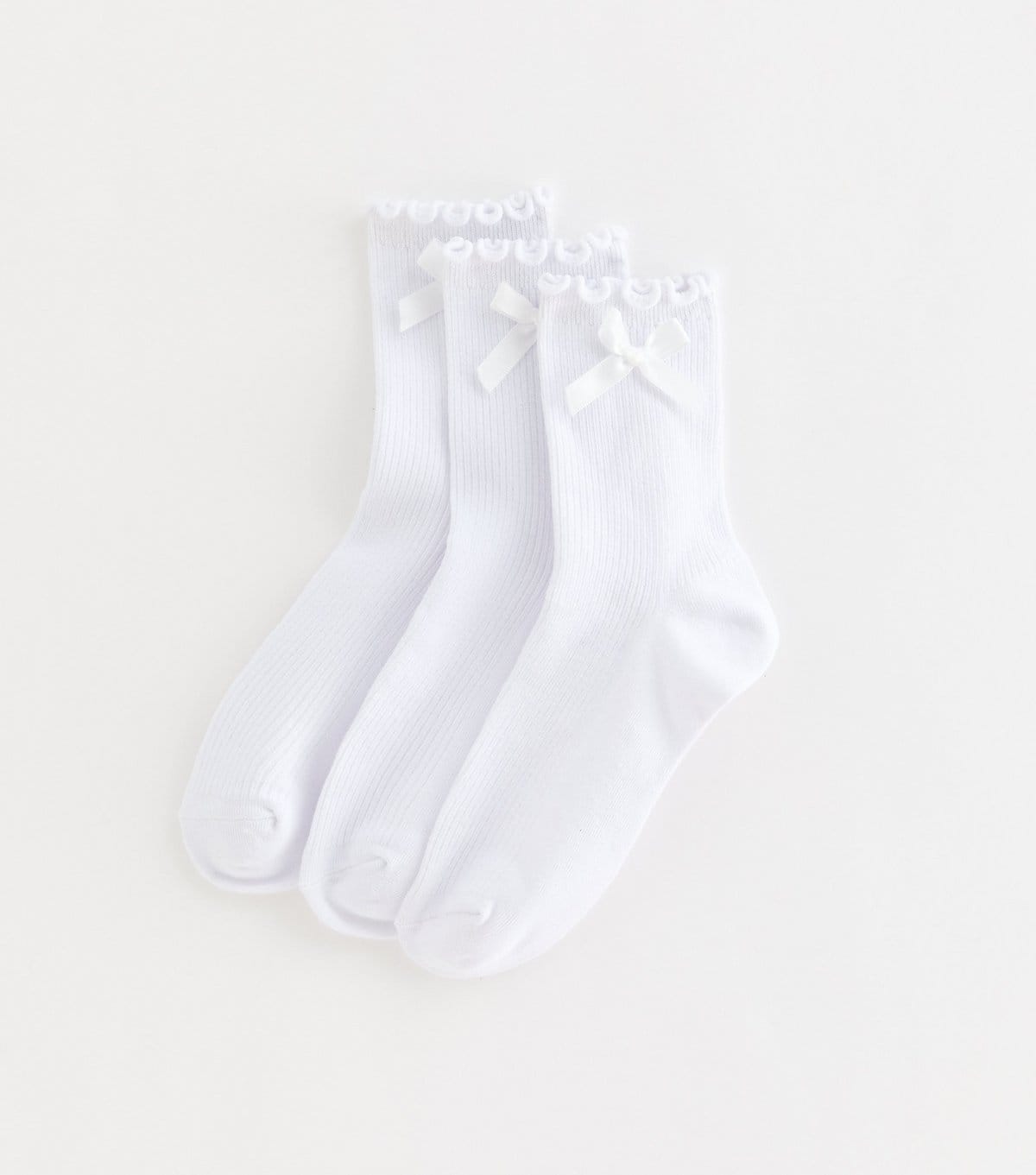 New Look Girls' Pack of 3 White Cotton Rich Frill Trim Ribbed Socks New Look - 1