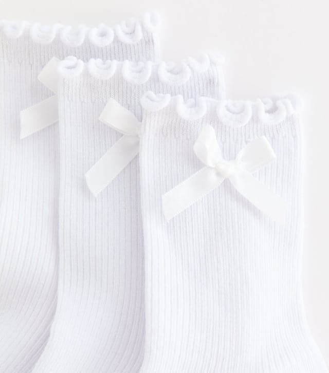 New Look Girls' Pack of 3 White Cotton Rich Frill Trim Ribbed Socks New Look - 2