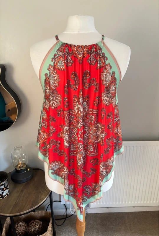 Zara Zara red and green scarf print top - size M