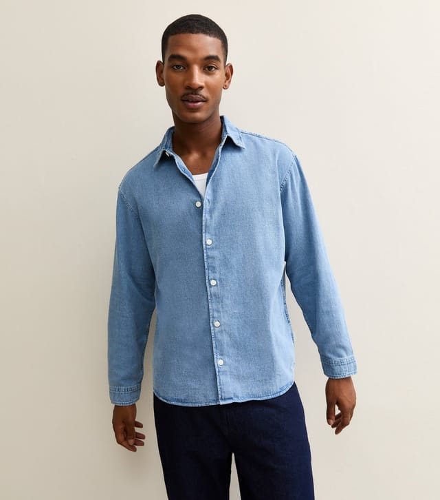 jack & jones Men's Light Blue Regular Denim Long Sleeve Shirt Jack & Jones New Look - 3