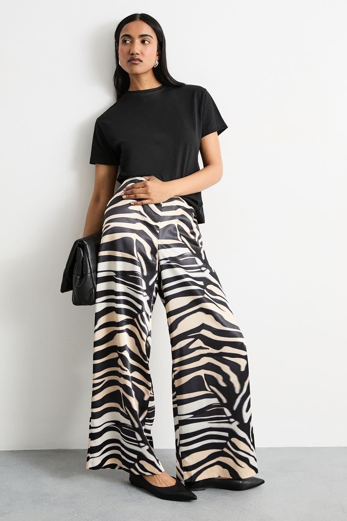 Warehouse Warehouse Women's Zebra Printed Satin Tailored Trousers