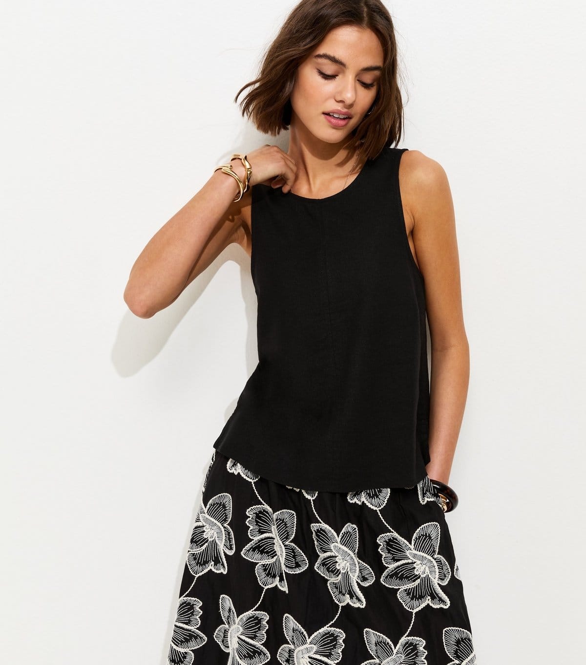 New Look Tall Black Linen Blend Sleeveless Top