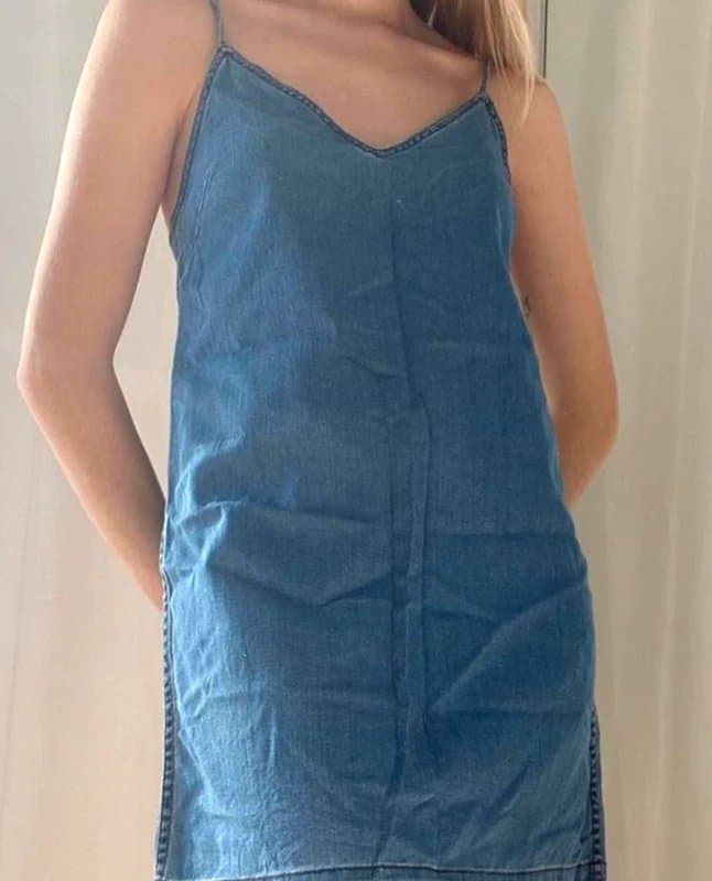 H&M H&M light blue frayed trim denim look mini dress