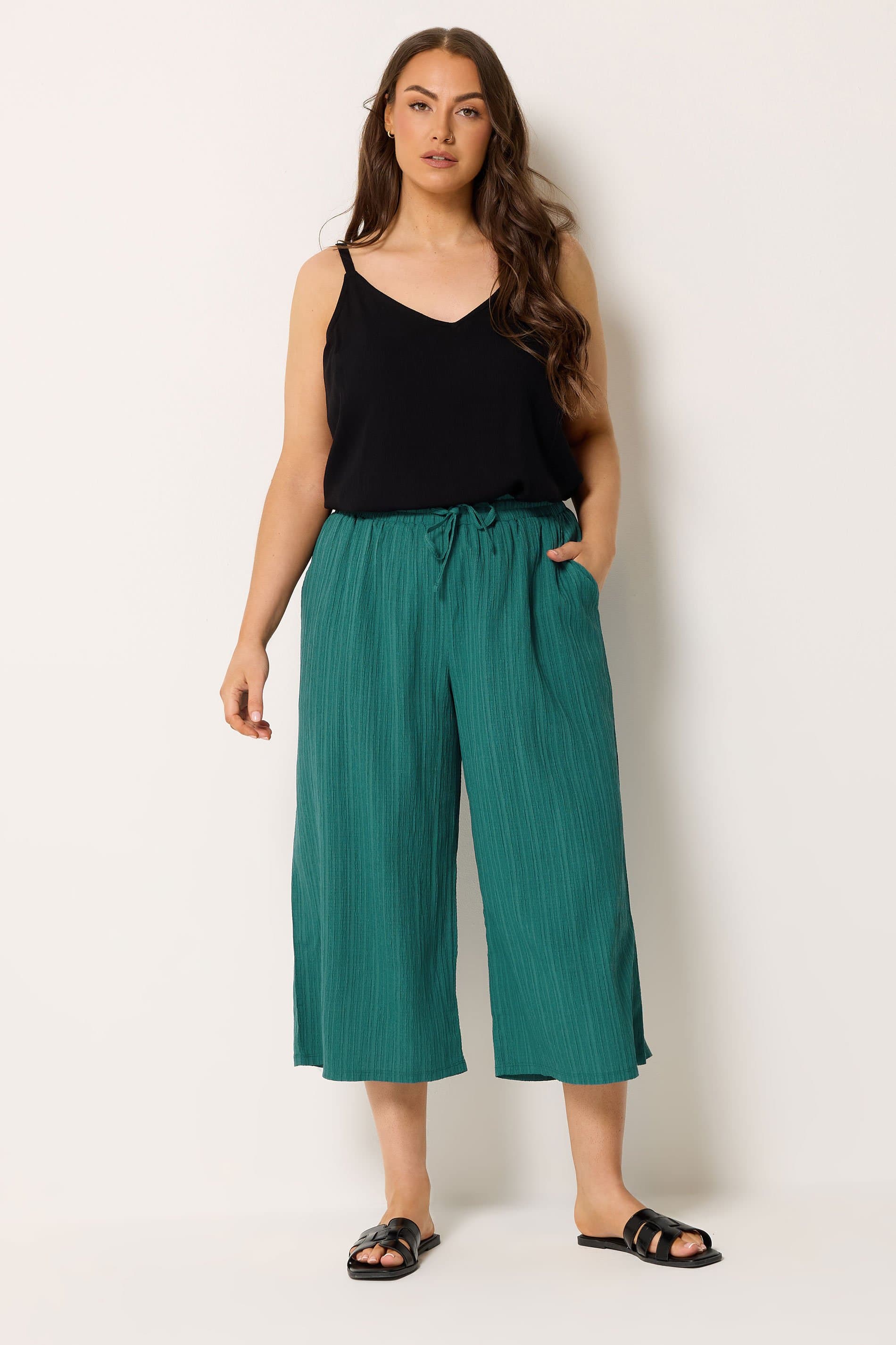 Yours Plus Size Teal Textured Crop Trousers