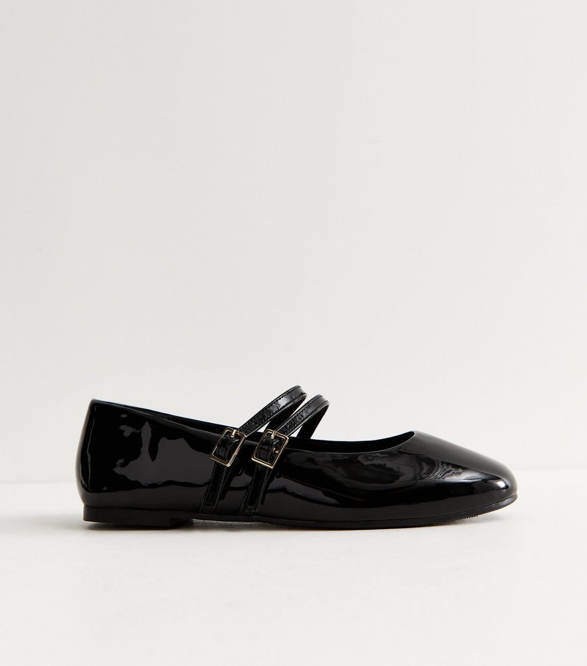 New Look Women's Wide Fit Black Faux Patent Leather Double Strap Mary Jane Sandals Vegan New Look - 4