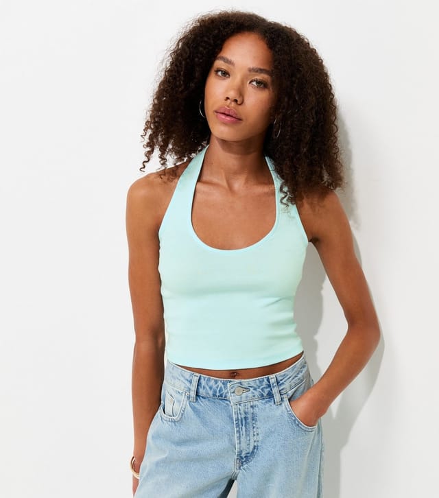 New Look Women's Mint Green Cotton Rich Scoop Halter Neck Top New Look - 2