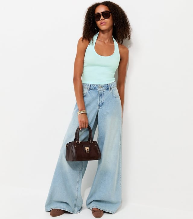 New Look Women's Mint Green Cotton Rich Scoop Halter Neck Top New Look - 3